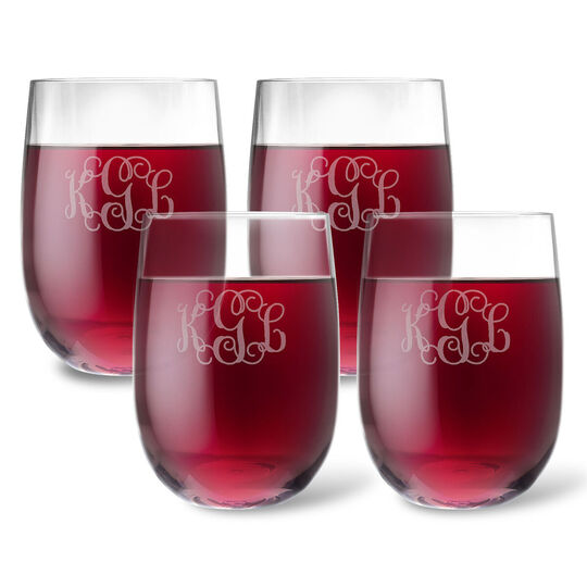 Monogrammed Tritan Acrylic Stemless Wine Glass Set- Script Monogram